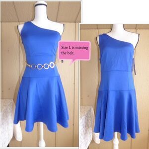 XOXO  One shoulder Dropped Waist Scuba Dress, Blue